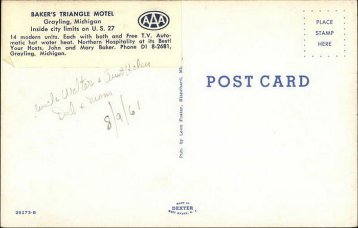 Bakers Triangle Motel (Casons Triangle Motel) - Old Postcard